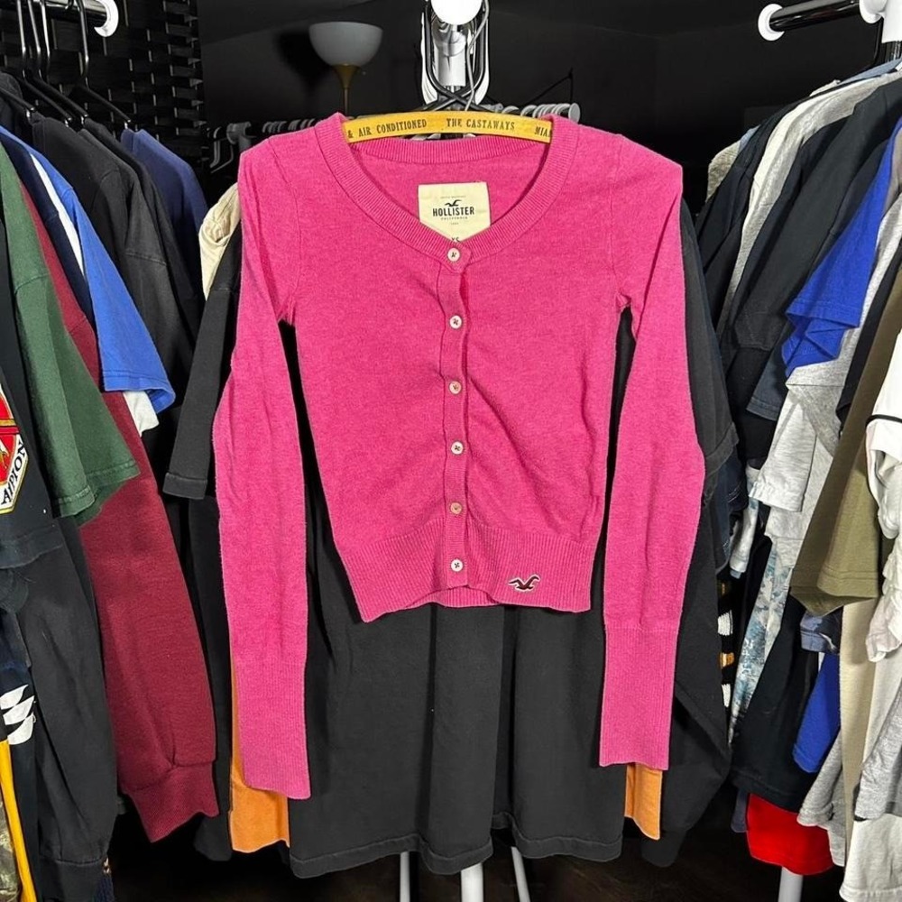 RARE Y2K Hollister Pink Button-Down Crop Cardigan